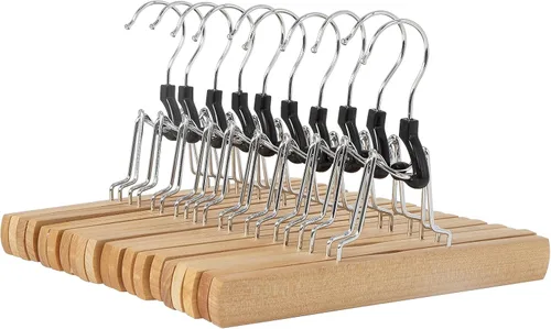 Vista 8 de Amazon Basics Perchas de madera para pantalones, organizador de armario, cereza, paquete de 10
