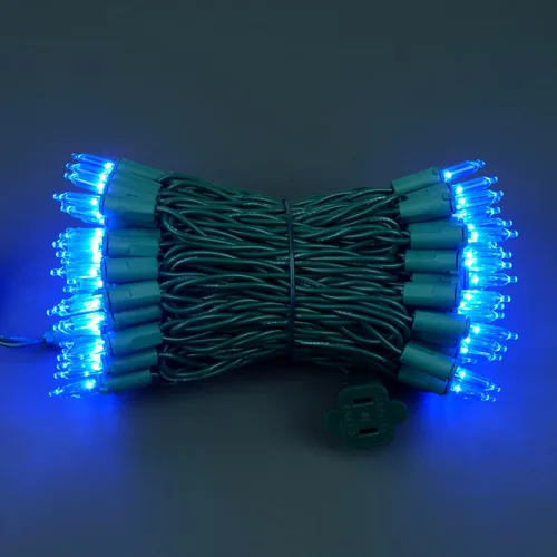 Vista 2 de Juego de luces de cadena navideñas azules de 200 unidades LED, 66 pies de cable verde, juego de luces festivas UL certificadas de grado comercial