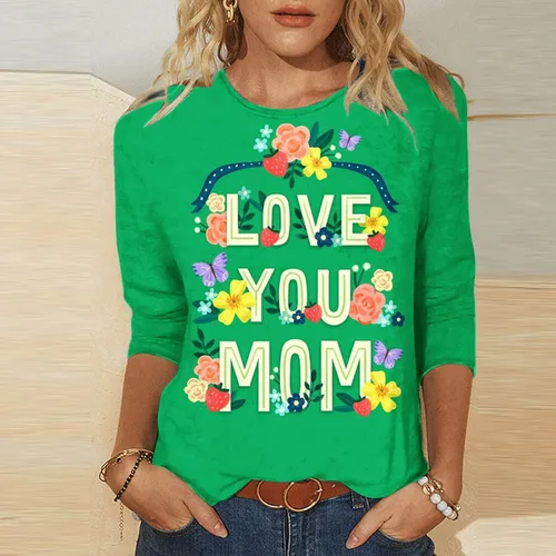 Vista 2 de Summer 34 Sleeve Blouse Women Happy Mother's Day Graphic Top Three Quarter Sleeve Pullover Crew Neck T-Shirt