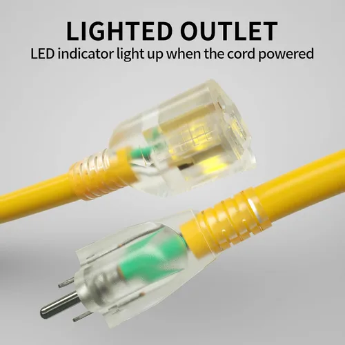 Vista 2 de POWGRN Cable de Extensión para Exteriores de 50 Pies 10AWG Impermeable Resistente Calibre 10 de 3 Clavijas, Cable de Alimentación Largo Flexible