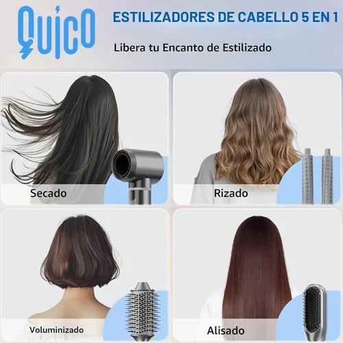 Vista 2 de Quico 5 en 1 cepillo secador de pelo, cepillo giratorio para rizar