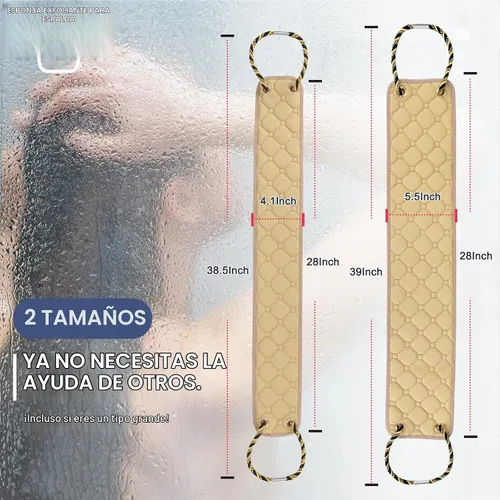 Vista 3 de Exfoliante de espalda con asas, toalla exfoliante de espalda de doble cara de 38.5 pulgadas, toalla exfoliante corporal, paño exfoliante herramienta