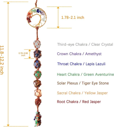 Vista 2 de Árbol de la vida - Piedras colgantes de chakras, cristales y piedras curativas, adornos de chakras para árbol de Navidad, regalos de brujas