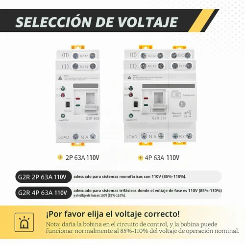 Vista 5 de Mini ATS AC Interruptor de transferencia automática/manual 2P 63A 110V, ATS de transferencia manual para fuente de alimentación ininterrumpida
