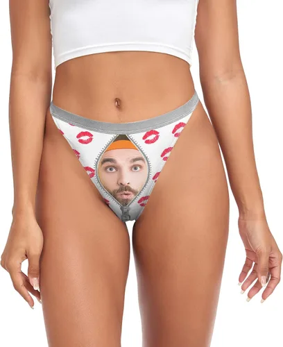 Vista 2 de SUABO Tangas personalizadas para mujer, tanga con foto personalizada con espalda en T