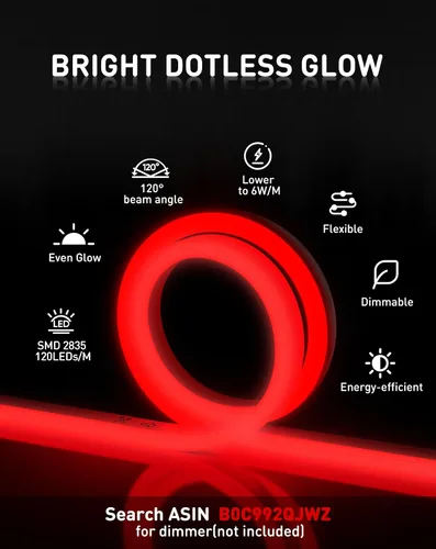 Vista 2 de Shine Decor Tira de luces LED de cuerda AC 120V, tira de neón eco sin puntos de 120LEDs/M, conectable y cortable, ETL IP65 impermeable y resistente