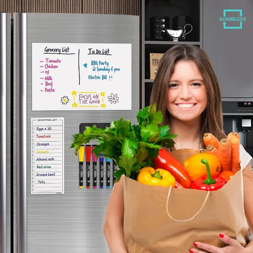 Vista 4 de Pizarra magnética de borrado en seco para refrigerador, pizarra blanca, imán para refrigerador, 8 x 12 pulgadas, pizarra blanca magnética