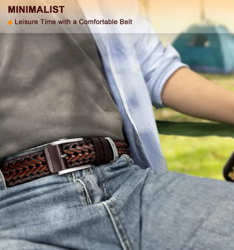 Vista 8 de Cinturones para hombre, cinturones trenzados de cuero Bulliant para hombre, pantalones de mezclilla casuales para golf, cualquier ajuste, caja