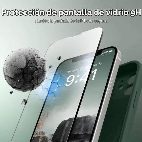 Vista 4 de Funda magnética para iPhone 12, compatible con MagSafe, [protección completa de la cámara] [protectores de pantalla] funda protectora de silicona a