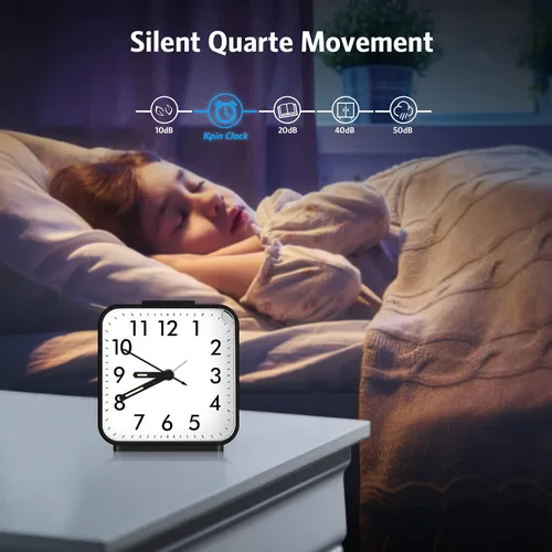 Vista 3 de Reloj pequeño silencioso sin tictac, despertador ruidoso para personas que duermen pesadamente, viajes con luz nocturna, funciona con pilas, diseño