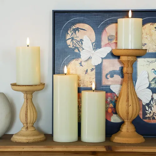 Vista 2 de Lezonic Velas LED de color marfil sin llama con temporizador remoto, paquete de 4 velas parpadeantes, diseño de grasa, pilar de cera real