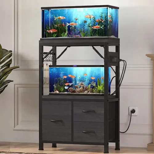 Vista 9 de Heybly Soporte para tanque de peces de 5-10 galones con cajón, toma de Negro