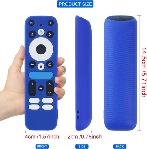 Vista 3 de Funda protectora de silicona azul con correa para 2025 Onn Google TV Box 4K pro Remote, a prueba de golpes, cubierta antisuciedad para controlador