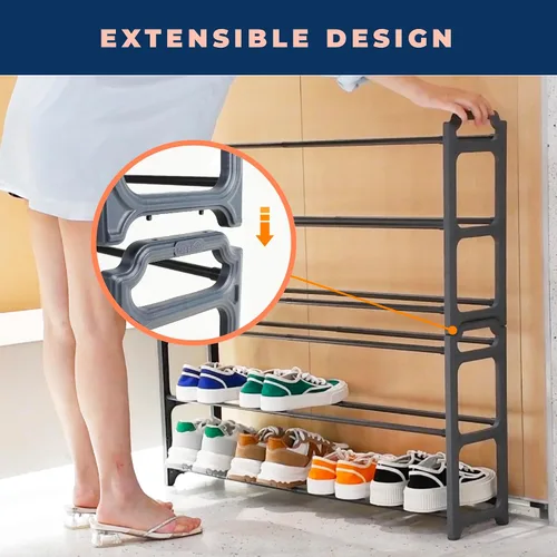 Vista 5 de Happhom Organizador de zapatos expandible de 3 niveles, estante de zapatos que ahorra espacio con diseño inteligente para armario, entrada