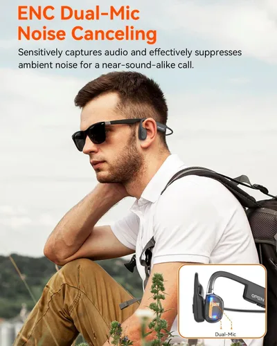 Vista 6 de SANOTO Auriculares de conducción ósea Bluetooth 5.3, auriculares de oreja abierta con reducción de ruido de doble micrófono, batería de 8 horas