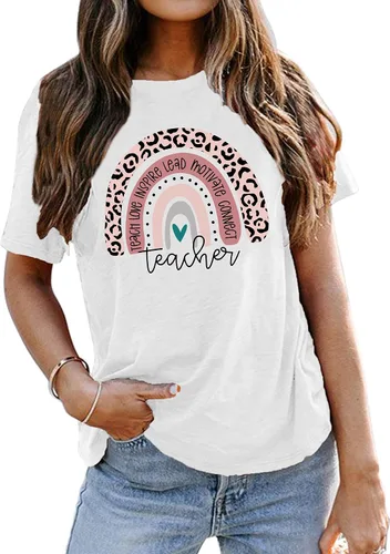 Vista 25 de Camisetas para profesores de ABCD para mujer, camiseta de manga corta para B-Negro