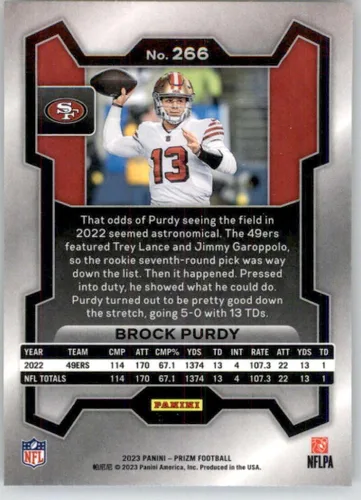 Vista 2 de 2023 Panini Prizm Football #266 Brock Purdy San Francisco 49ers - Tarjeta oficial de la NFL