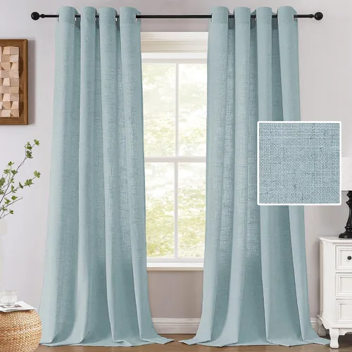 Vista 7 de H.VERSAILTEX Cortinas de lino de 63 pulgadas de largo, cortinas de granja completamente filtrantes de luz, juego de 2 paneles de cortina
