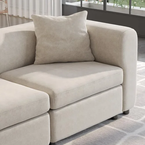 Vista 3 de Sofá modular modular de 3 plazas, terciopelo moderno con funda de cojín extraíble y lavable para espacios pequeños, marco de madera maciza, 108.66