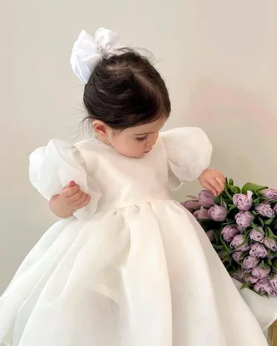 Vista 3 de 2Bunnies Vestido de bebé y niña pequeña de tul de organza con mangas abullonadas, tutú revoloteante, babydoll de estilo princesa, vestido de bola