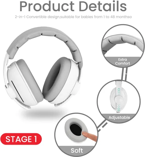 Vista 7 de Auriculares ajustables 2 en 1 con cancelación de ruido para bebés y niños pequeños Blanco