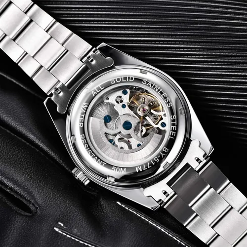 Vista 5 de CEYADG BANYAR - Reloj de pulsera analógico para hombre, mecánico y automático, con pulsera de acero inoxidable