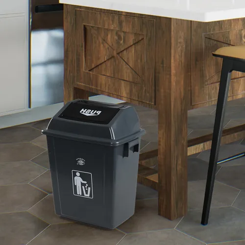 Vista 4 de Readsky Cubo de basura de plástico de 6 galones, tapa oscilante, cubo de basura oscilante, 4 paquetes, gris