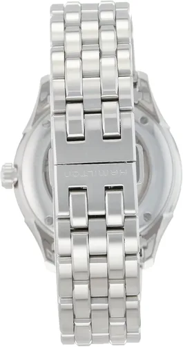 Vista 3 de Hamilton Jazzmaster Reloj automático suizo con corazón abierto de 1.575 in, esfera plateada, pulsera de acero inoxidable plateado