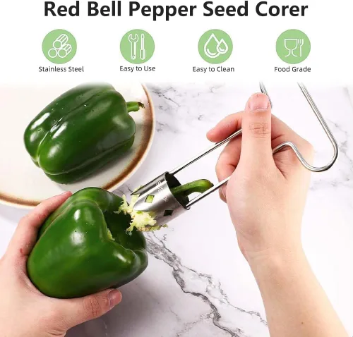 Vista 4 de Descorazonador de semillas de pimiento rojo, herramienta multifuncional de acero inoxidable 2026 con mango ergonómico, removedor de núcleo de frutas