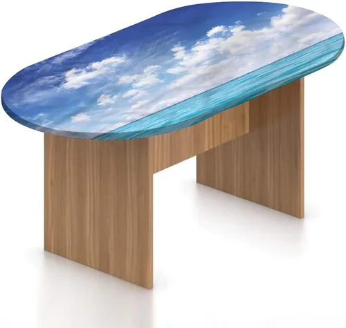 Vista 9 de XISUNYA Mantel ovalado ajustable de poliéster con bordes elásticos en el océano, estampado de paisaje tropical, playa, cielo y mar, se adapta a