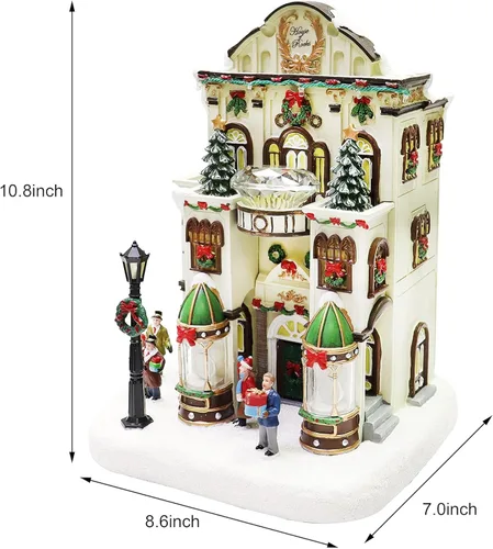 Vista 5 de MOMENTS IN TIME Tienda de Joyería Fina11”H Pueblo Navideño Iluminado con Edificio de Luces LED y Música de Navidad Decoración Festiva de Poliresina