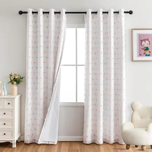 Vista 20 de MYSKY HOME - Cortinas opacas rosadas para dormitorio de niñas de 54 pulgadas de largo, cortinas cortas para tratamiento de ventanas, 100% cortinas
