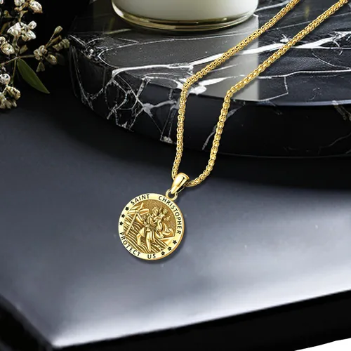 Vista 2 de LOOVE Collar de plata de ley 925 con medalla milagrosa de San MiguelSan CristóbaloCristóbal de JesúsSan BenitoVirgen María milagrosa para hombres