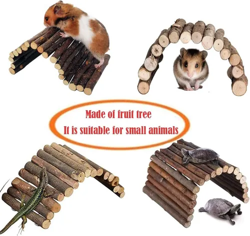 Vista 6 de Hamiledyi 4 piezas de puente de hámster de madera puente de juguete para ratas escalera de túnel de madera natural, accesorios para masticar