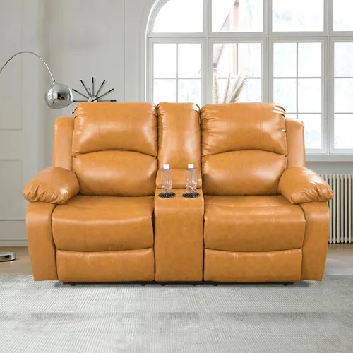 Vista 24 de Sofá reclinable manual de cuero para muebles de sala de estar, sofá reclinable de 78 pulgadas con mesa abatible, portavasos y sofá de cuero