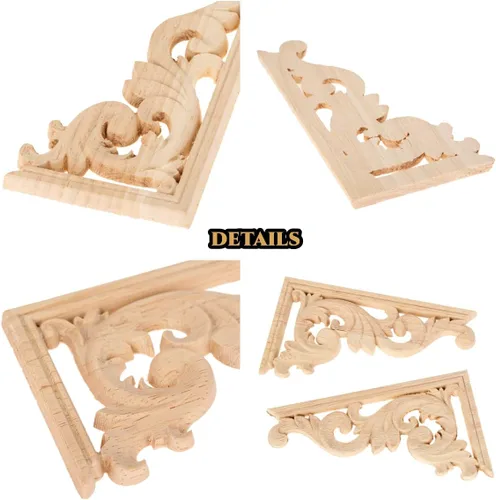 Vista 4 de MUXSAM Apliques de madera tallada para esquinas Onlay, 2 pares de calcomanías talladas de madera vintage sin pintar para gabinete, espejo, repisa
