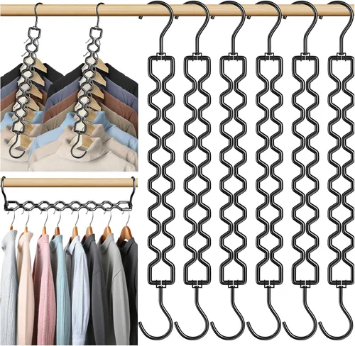 Vista 7 de Paquete de 3 perchas ahorradoras de espacio para ropa, resistentes, capacidad de 30 libras, perchas mágicas ahorradoras de espacio de metal
