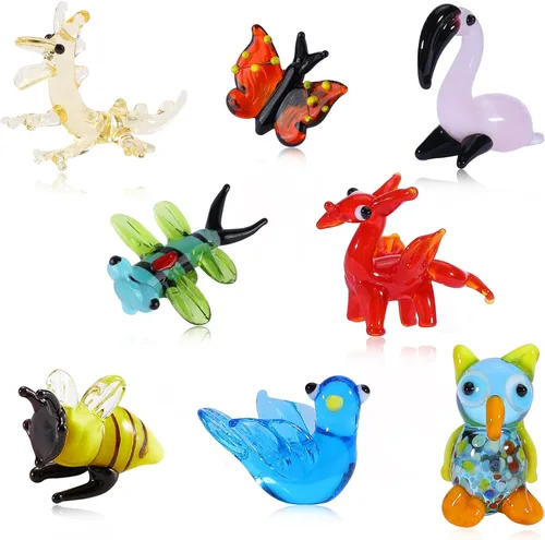 Vista 8 de 8 Figuras de Vidrio Soplado a Mano Figuras de Animales de Vidrio Estatua de Pájaro Pequeño de Vidrio Figuras de Pájaros de Vidrio Incluye Pájaros