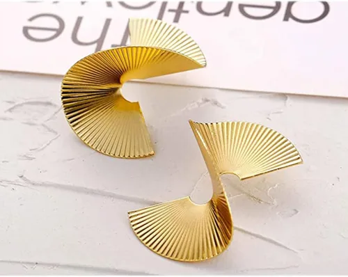 Vista 5 de Pendientes geométricos de oro Bmadge exagerados pendientes punk elegantes sectored trenzado joyería para mujeres y niñas, aleación, Sectorizado