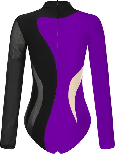 Vista 34 de iiniim Leotardo de malla para mujer, con diamantes de imitación, de malla, de manga larga, leotardos de gimnasia