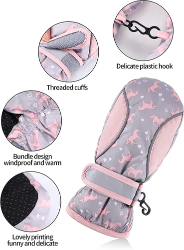 Vista 4 de SATINIOR 2 pares de guantes impermeables para niñas y niños, guantes de nieve cálidos para niños