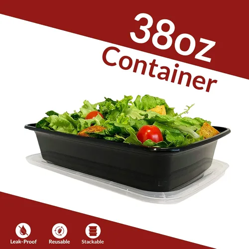 Vista 2 de Reli. Recipientes para preparación de comidas, 38 onzas, paquete de 45 unidades, contenedor grande de alimentos de 1 compartimento con tapas