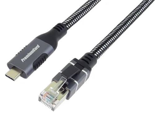 Vista 12 de PremiumCord Cable Ethernet USB a RJ45 10/100/1000 Mbps CAT 6 FTP USB A macho a RJ45 macho USB 3.2 Gen 1 Cable trenzado resistente gris espacial