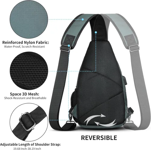 Vista 16 de AMJ Bolso bandolera para hombres y mujeres, mochila de hombro casual, mochila de pecho para senderismo y viajes