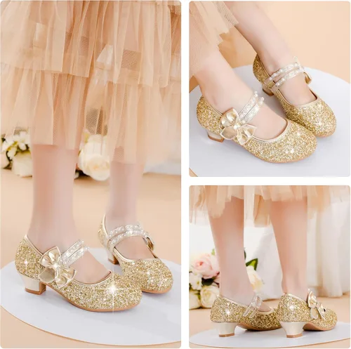 Vista 6 de Motasha Zapatos de vestir para niñas pequeñas, zapatos de princesa con purpurina Mary Jane para niñas, tacones bajos, fiesta, boda, para niños