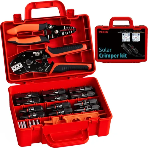 Vista 9 de PEBA Kit de herramientas de prensado, crimpadora solar para cable de panel solar AWG 16-10, con 6 pares de conectores solares IP68 y 1 par de llave