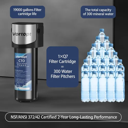 Vista 3 de Vortopt Q7 - Sistema de filtro de agua para debajo del fregadero, reduce el cloro, el plomo, el mal sabor y el olor, filtro de agua para debajo