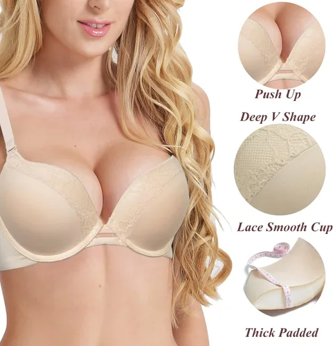 Vista 2 de Push Up - Camiseta acolchada gruesa con aros, brasier de encaje, soporte de elevación para mujer, añade una taza