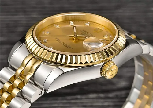 Vista 4 de LOREO Mens Full Gold Watch Automatic Mechanical Gilded Steel Self-Wind Sapphire Glass Dress Waterproof Watch