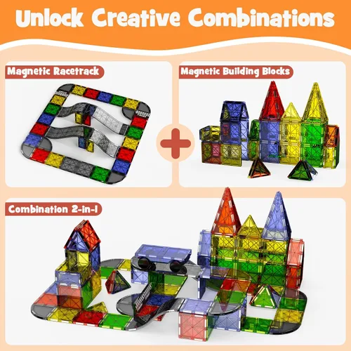 Vista 3 de Magnetic Downhill Racer Track: 40pc Blocks Set w Car, STEM Toy 3-8